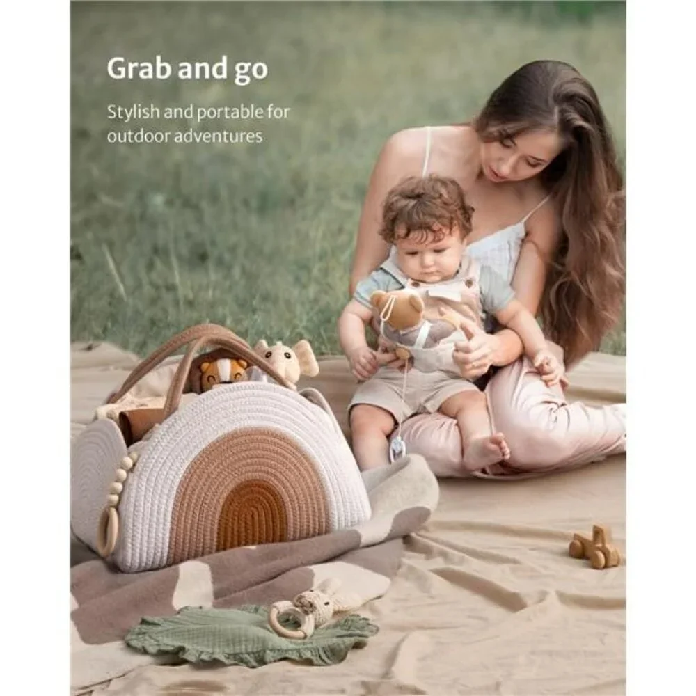 Large Baby Diaper Caddy Organizer Cotton Rope Nursery Storage Basket for Newborn
